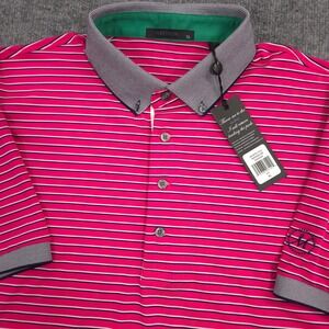 Greyson Manistee Polo Shirt Mens XL Pink Sasanqua Striped Performance Golf NEW